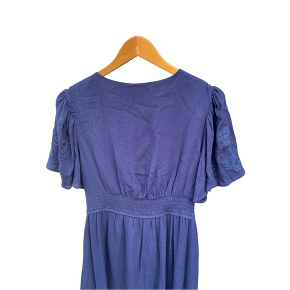 Blue Rain Navy Embroidered Flower Sleeves Dress I Size: M - Picture 5 of 8